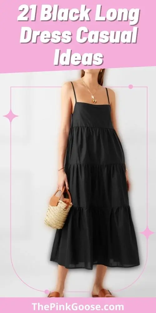 Black Long Dress In Casual Style With Thin Straps