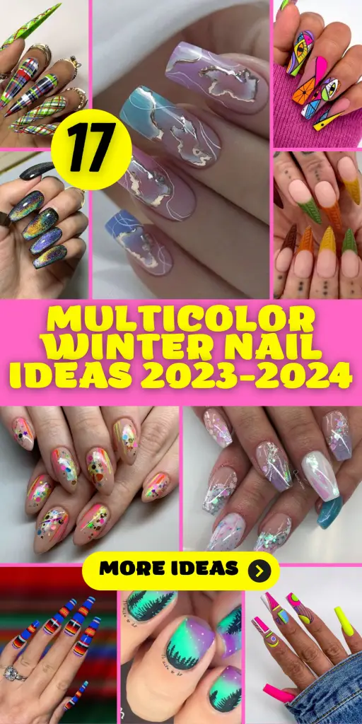 17 ideas de uñas de invierno multicolores para 2023-2024