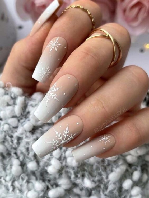 15 French Winter Snowflake Nail Ideas for 2023-2024