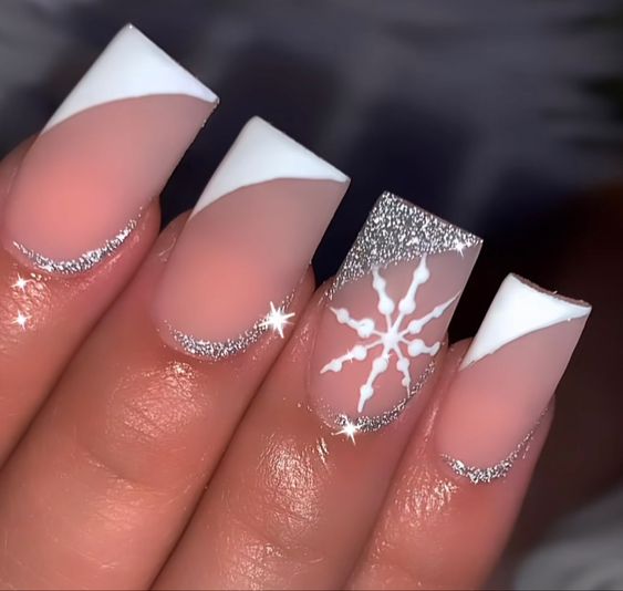 15 French Winter Snowflake Nail Ideas for 2023-2024