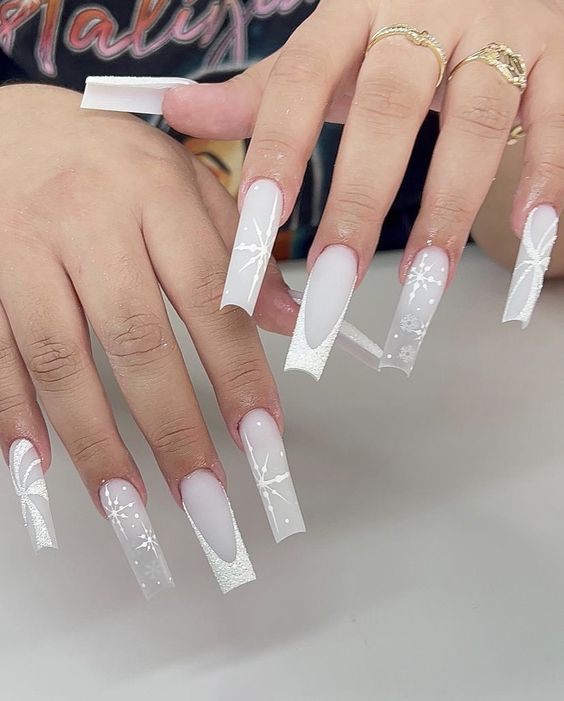 15 French Winter Snowflake Nail Ideas for 2023-2024