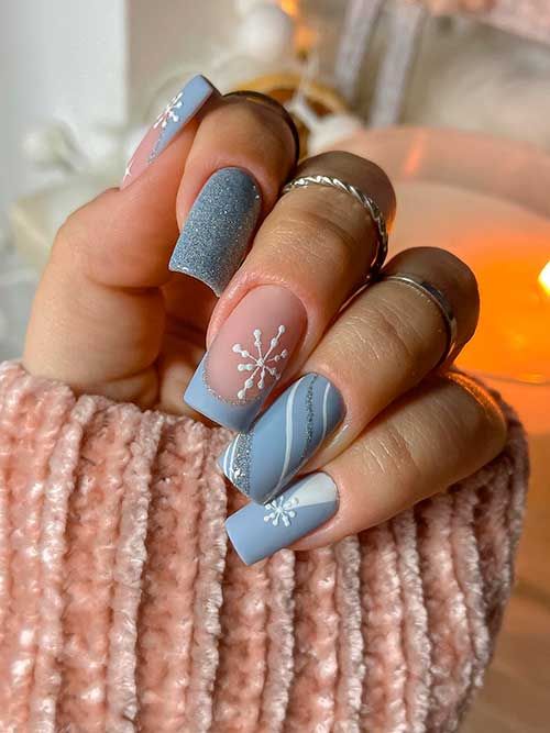 15 French Winter Snowflake Nail Ideas for 2023-2024