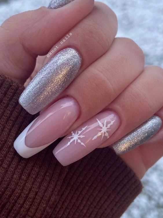 15 French Winter Snowflake Nail Ideas for 2023-2024