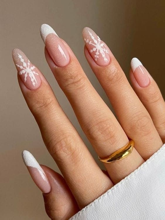 15 French Winter Snowflake Nail Ideas for 2023-2024