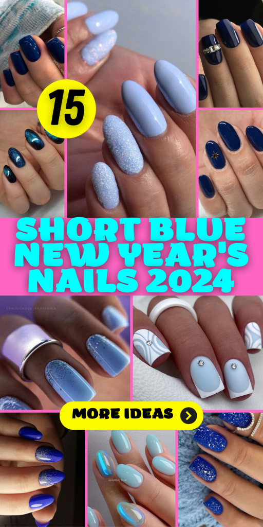 15 Stylish Short Blue New Year's Nail Ideas for 2024