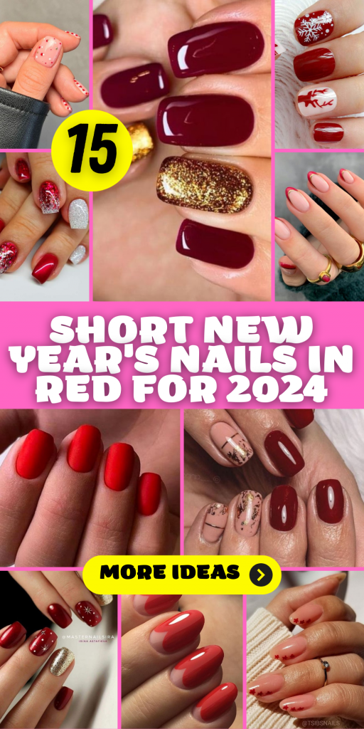 Short New Year's Nails in Red for 2024: 15 Festive Ideas