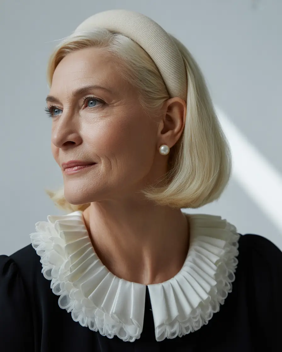 Fall hairstyles for women over 60 Rounded Bob with Volume and Headband
