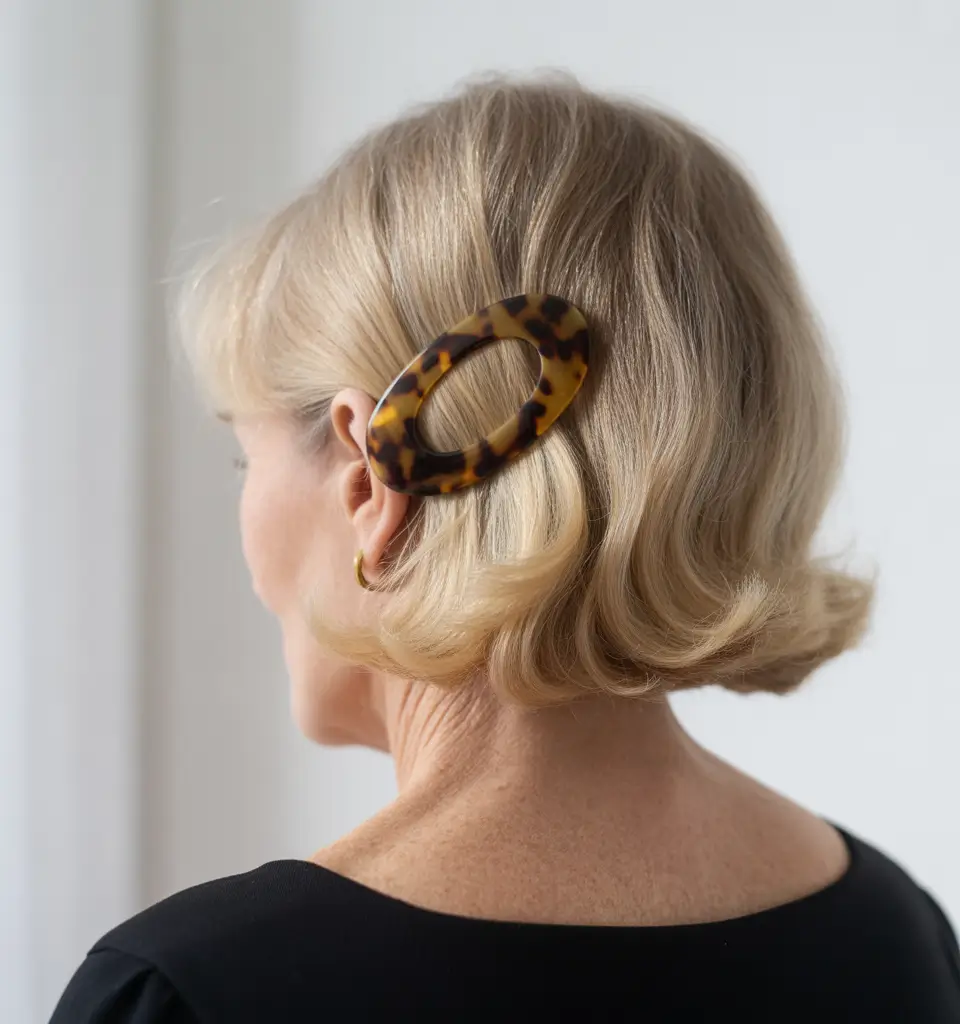 Fall hairstyles for women over 60 Chin-Length Vintage Flip with Barrettes