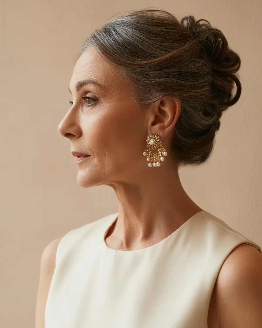 Fall hairstyles for women over 60 Textured Volume Twist with Gold Statement