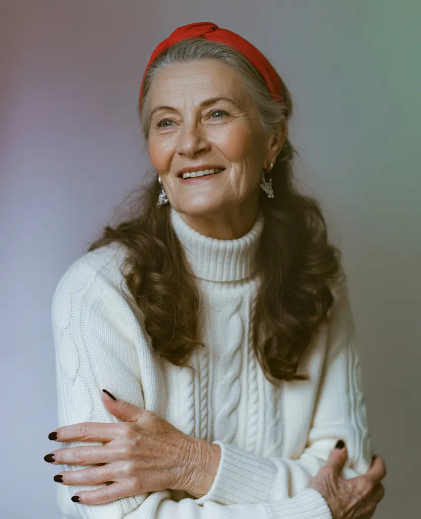Fall hairstyles for women over 60 Cozy Waves with a Red Bandana