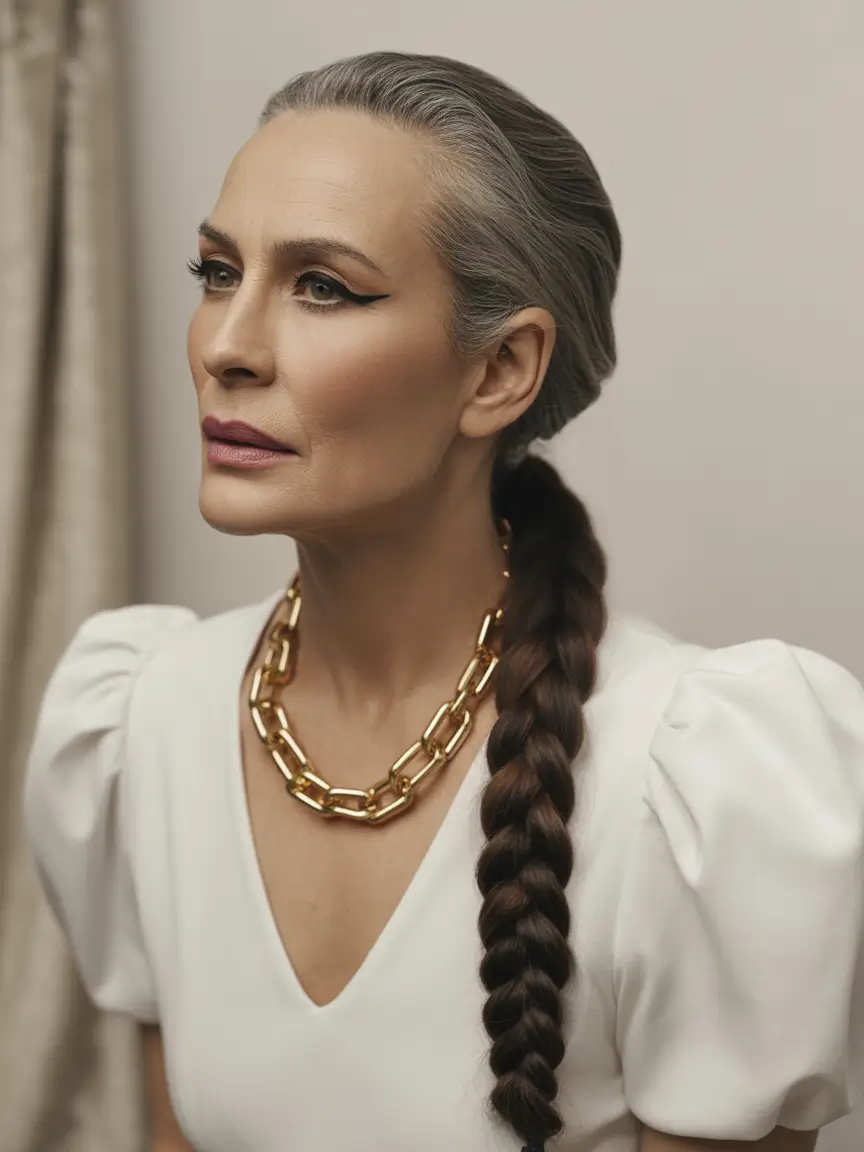 Fall hairstyles for women over 60 Power Braid with Silver Grace