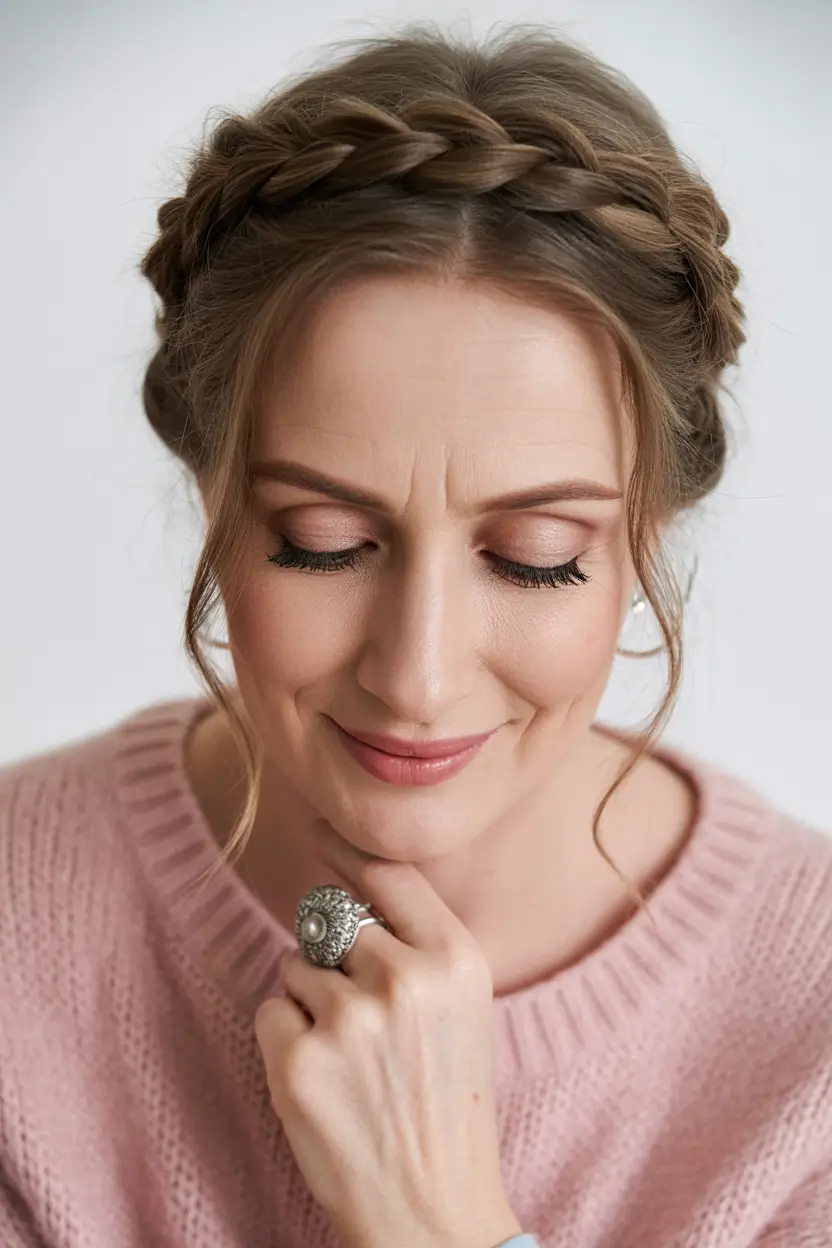 Fall hairstyles for women over 60 Braided Crown with Romantic Softness