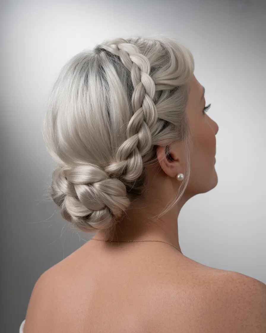 Fall hairstyles for women over 50+Classic Crown Braid with a Soft Low Bun