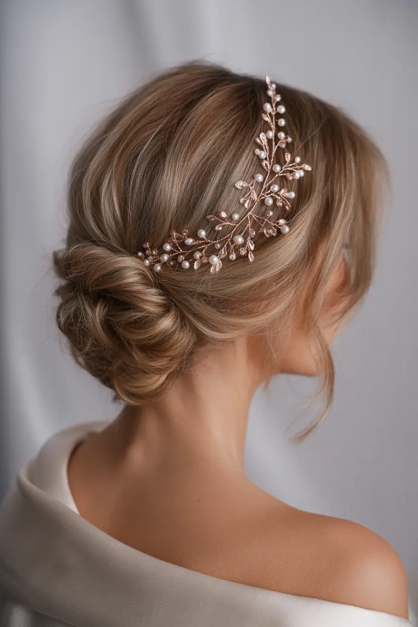Fall hairstyles for women over 40 Romantic Bun with Delicate Gold Accents
