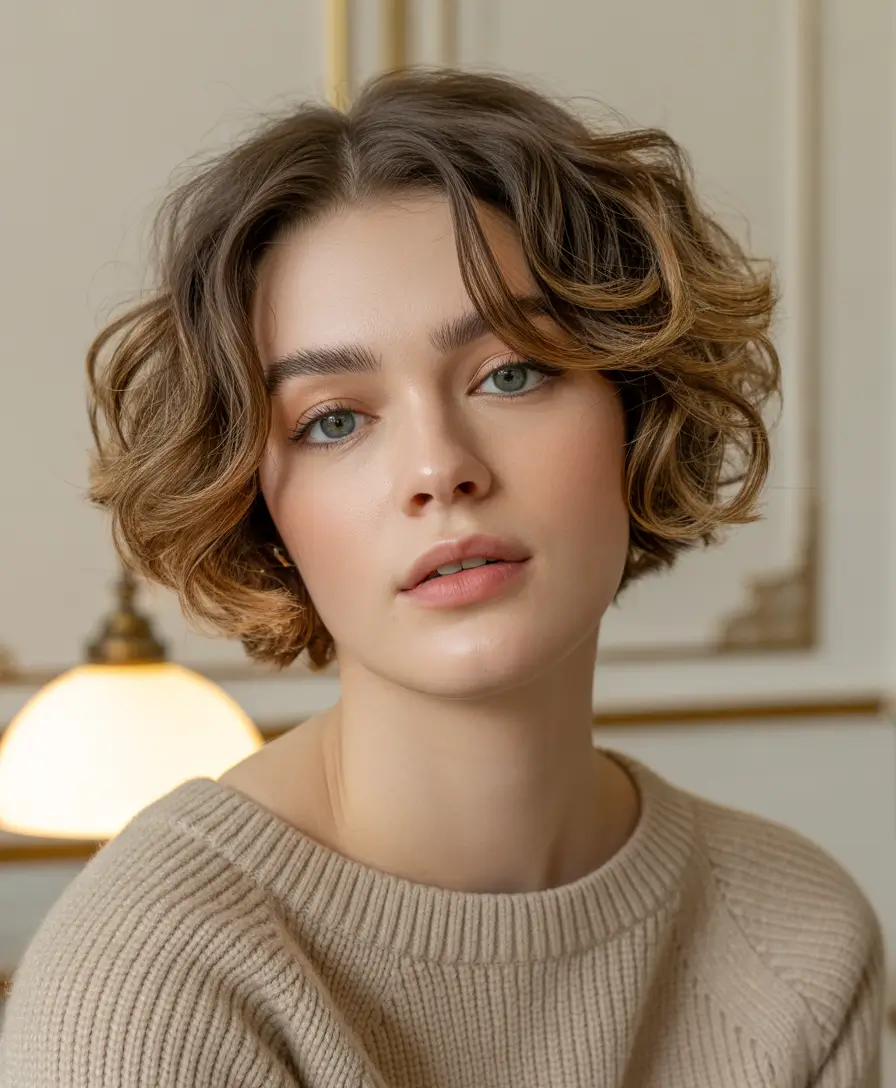 haircuts September 2025 Soft Curl Bob with Cinnamon Glow