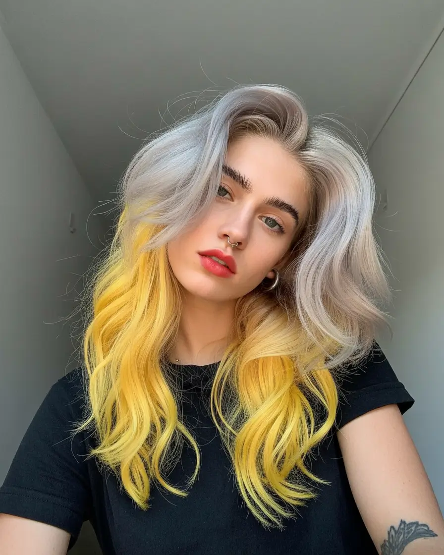 September hair color Neon Meets Moonlight: Dual-Tone Waves with Attitude