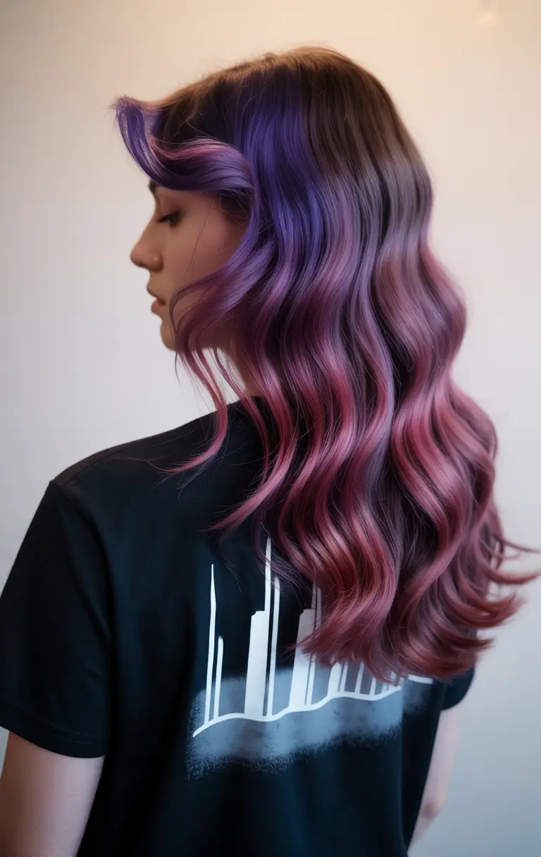 September hair color Velvet Berry Ombre with Retro Waves