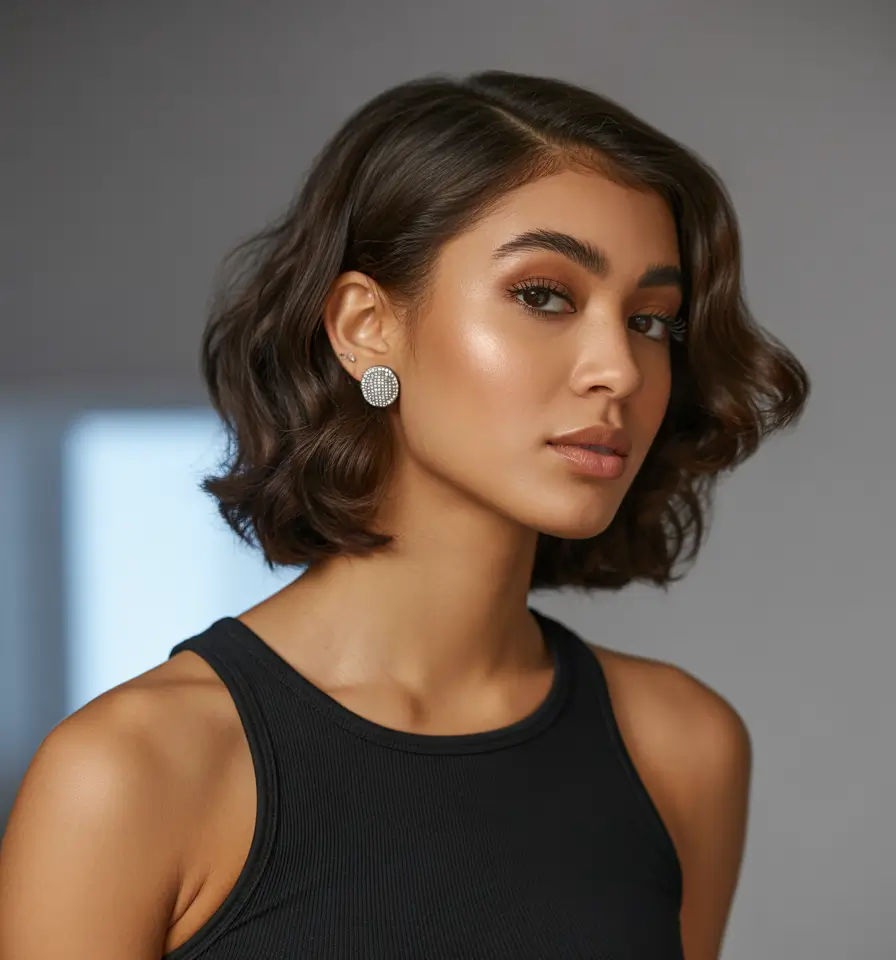 September hair color+Soft Chocolate Bob with Side Part and Sculpted Waves