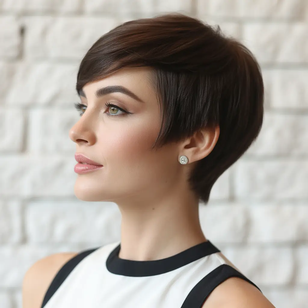 September hair color+Polished Espresso Pixie with Tapered Edges
