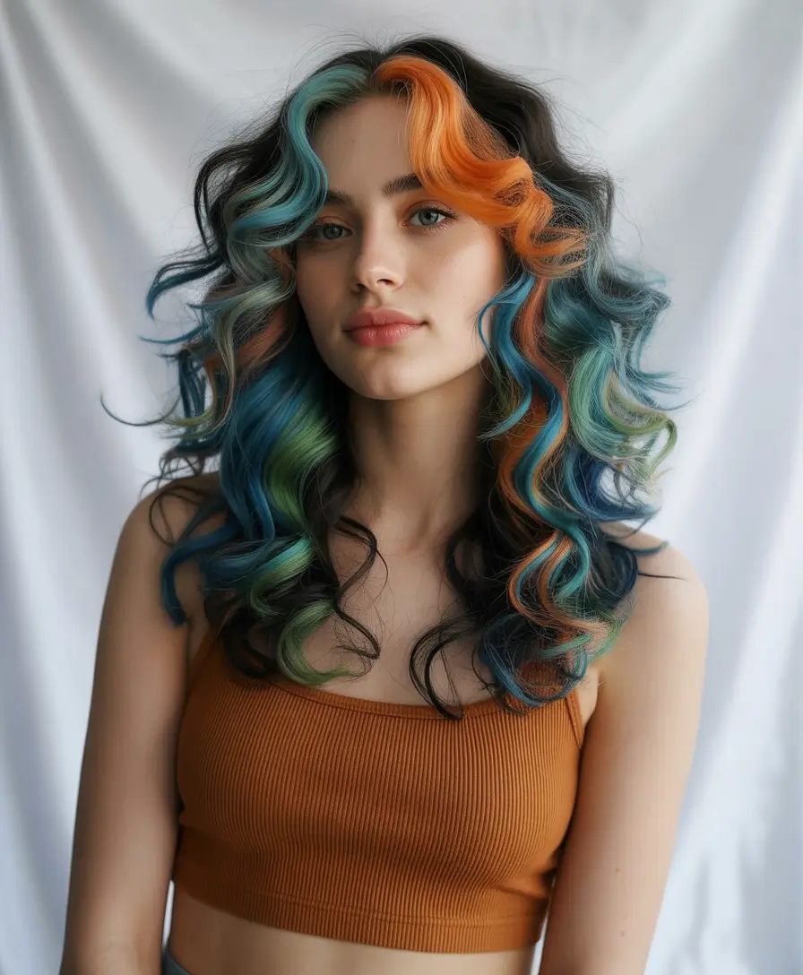 September hair color Technicolor Curls: The Carnival Fantasy Look