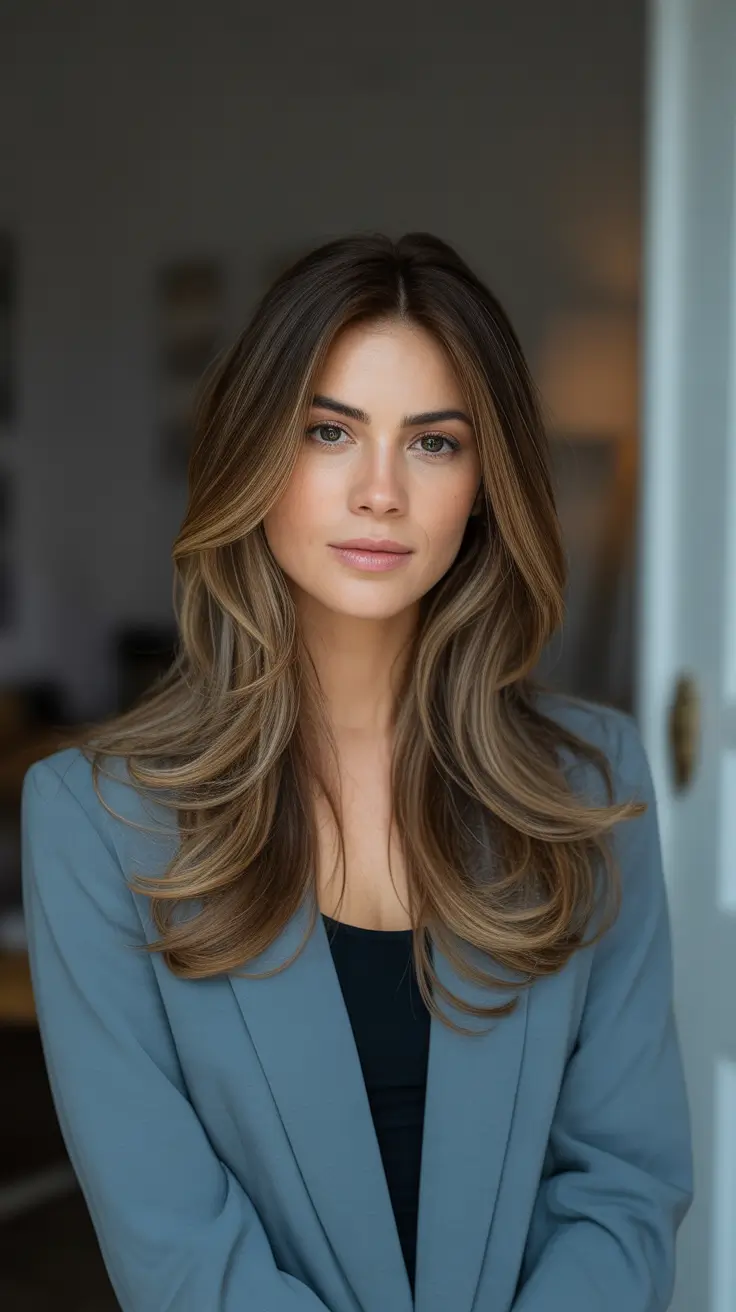light brown Light Brown Layers with Face-Framing Melt