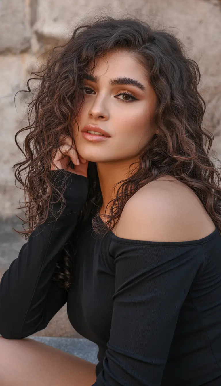chocolate brown curly brown Chocolate Brown Curly with Voluminous Texture