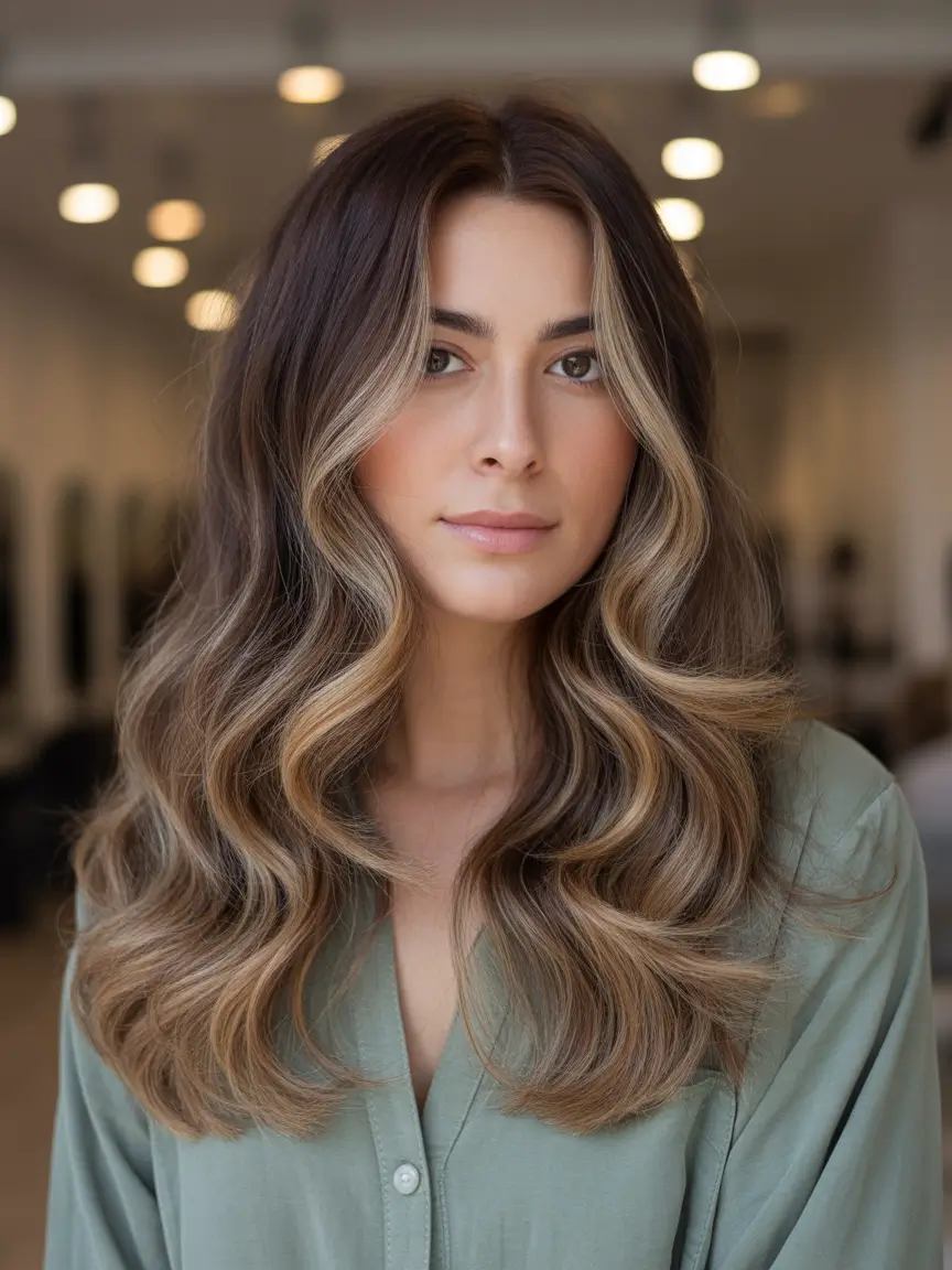 brunettes balayage Dimensional Brunette Blowout