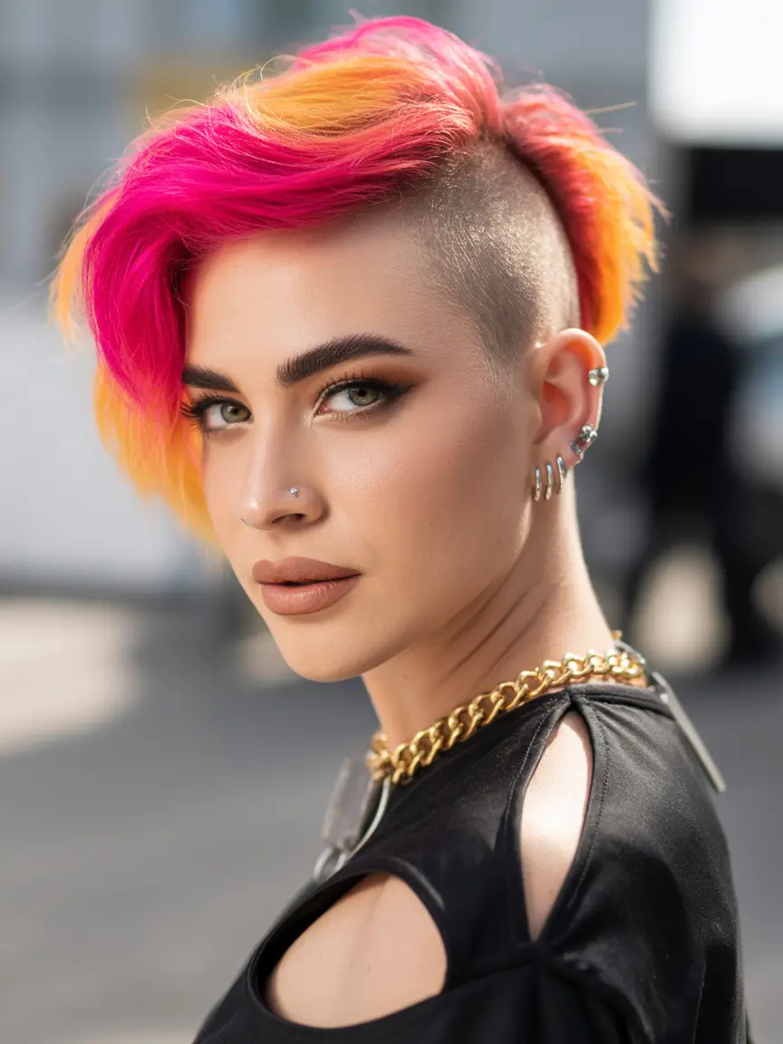 balayage ombre Vibrant Undercut with Neon Sunset Melt