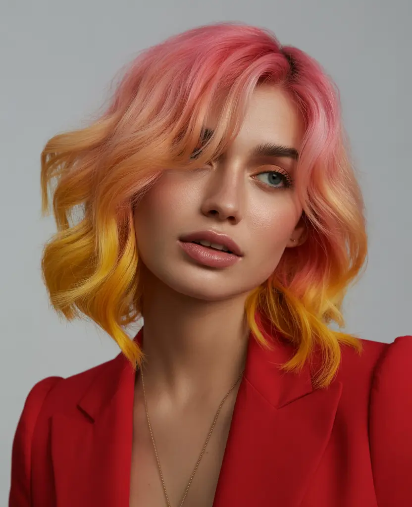 shoulder length Peach-Pop Wavy Bob