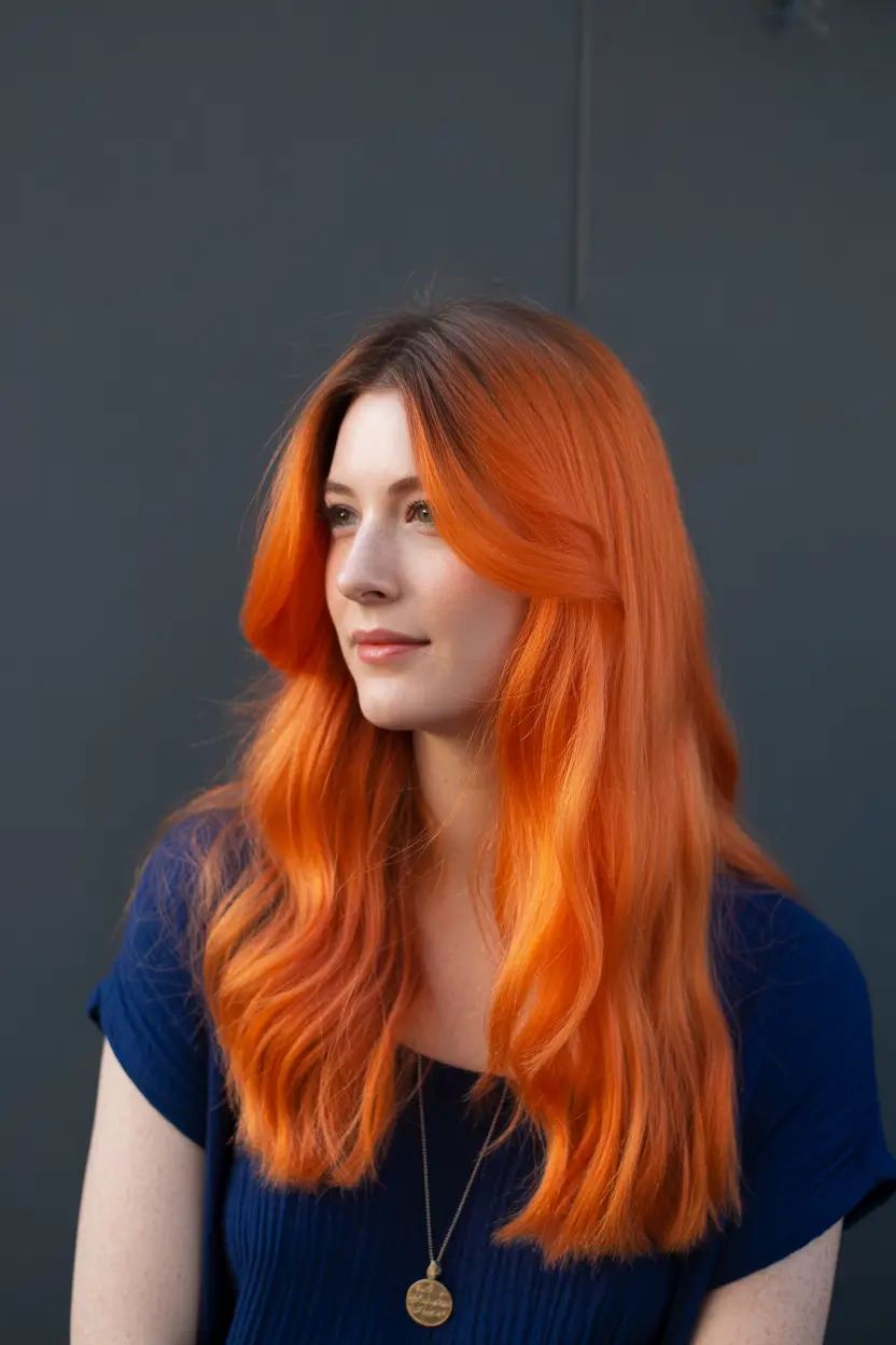 cute fall hair colors Candy Flame Orange for Long Autumn Waves