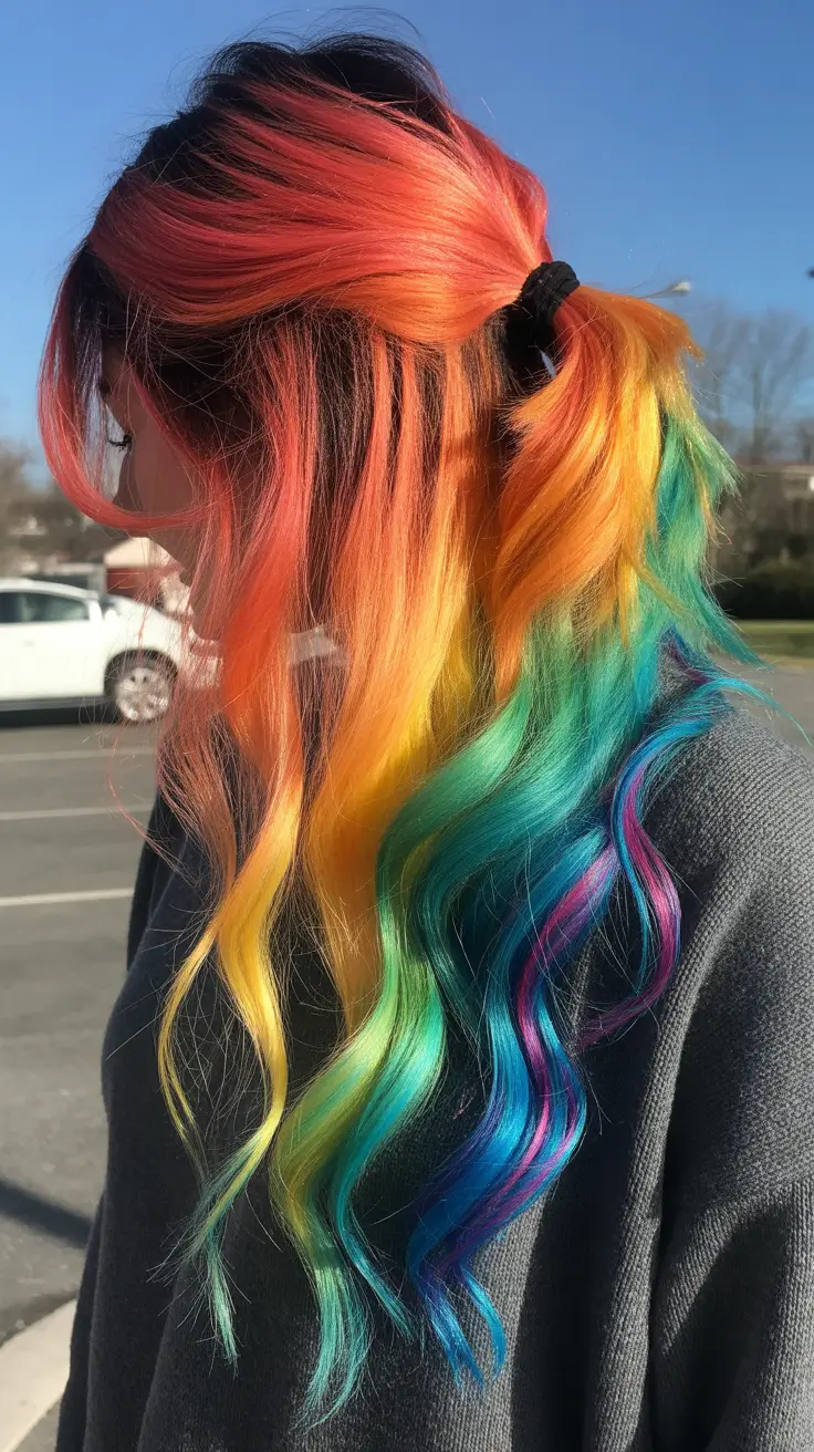 cute fall hair colors Rainbow Melt Half-Up Waves