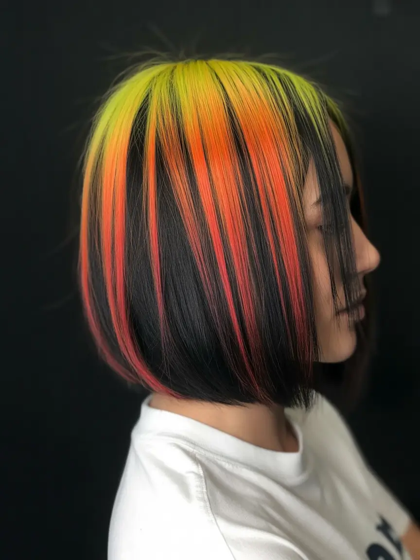 cute fall hair colors Neon Citrus Bob with Midnight Roots