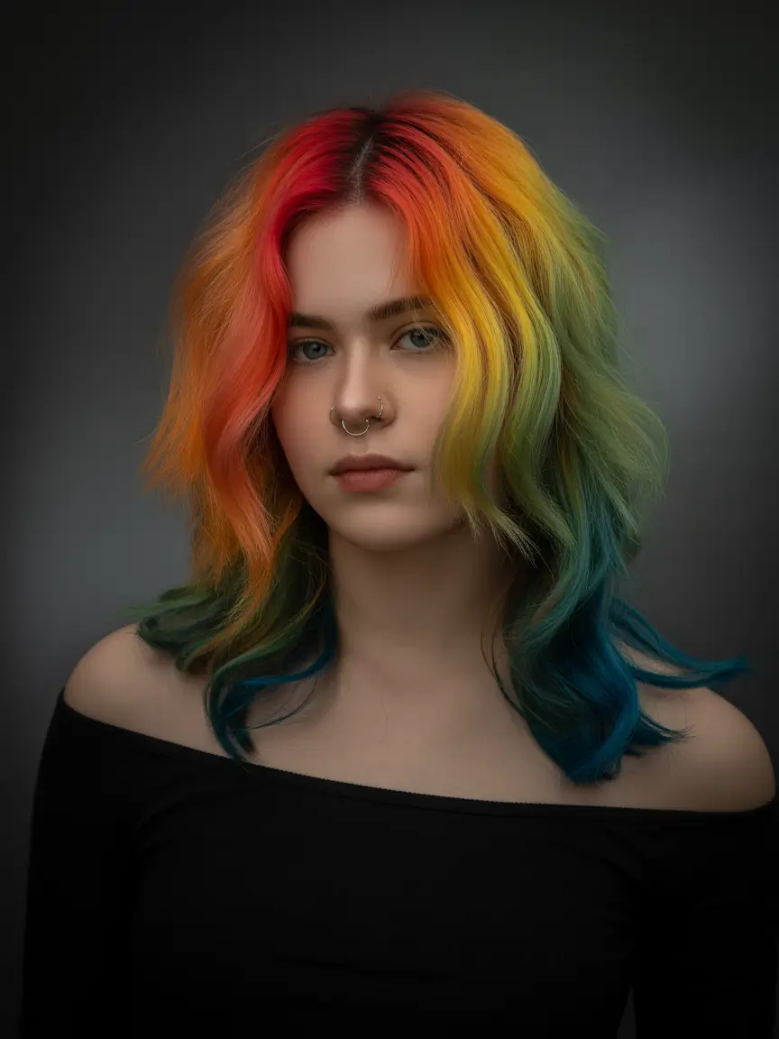 cute fall hair colors Sunset Swirl with Moody Teal Ends