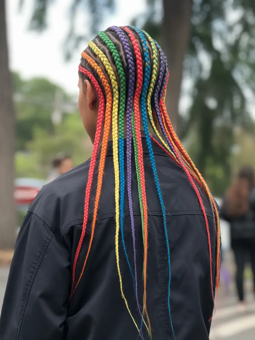 cute fall hair colors Rainbow Cornrows with Street Style Flair