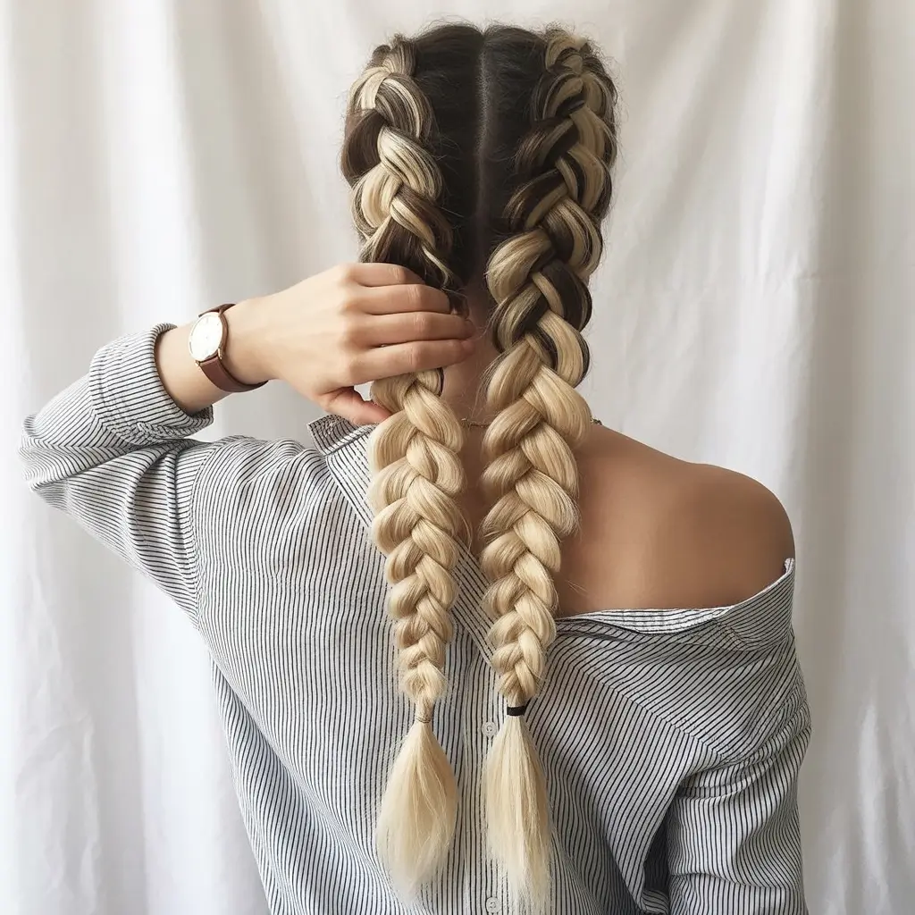 Fall hairstyles for round faces Double Dutch Braids with Defined Contrast