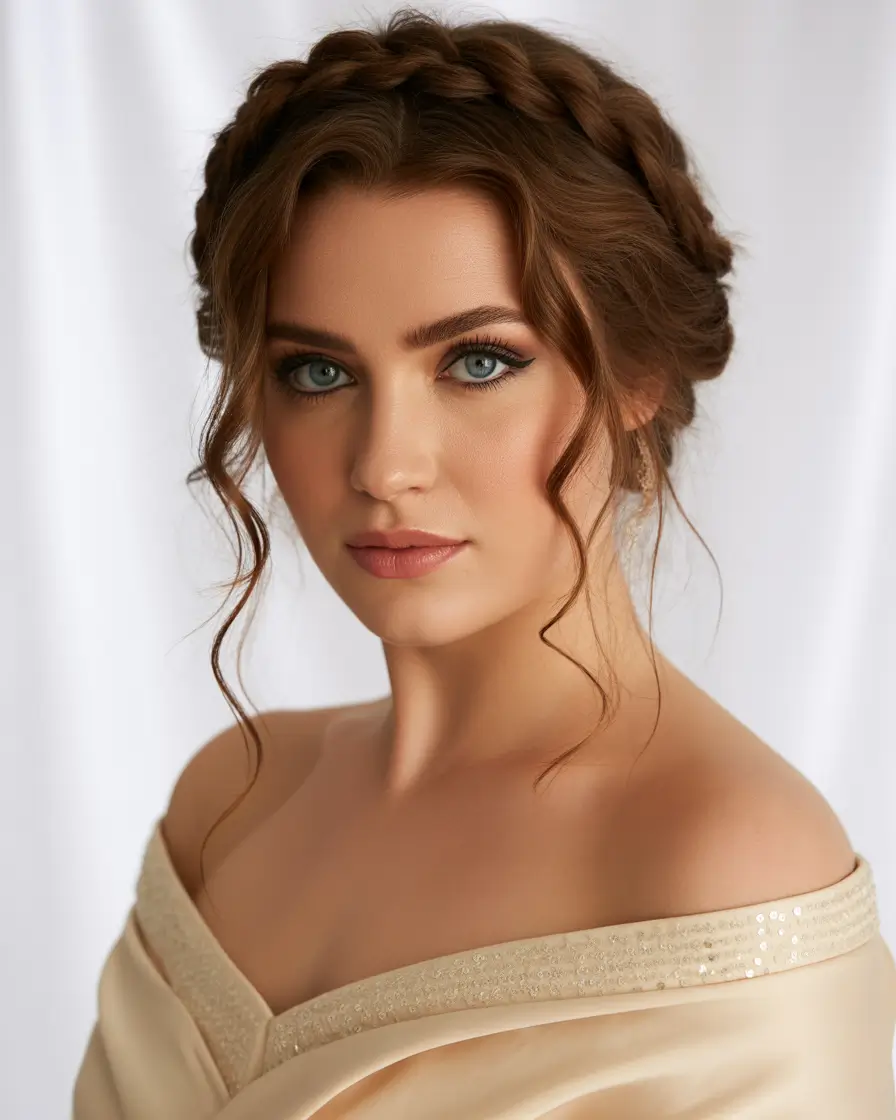 Fall hairstyles for round faces Romantic Crown Braid with Face-Framing Tendrils