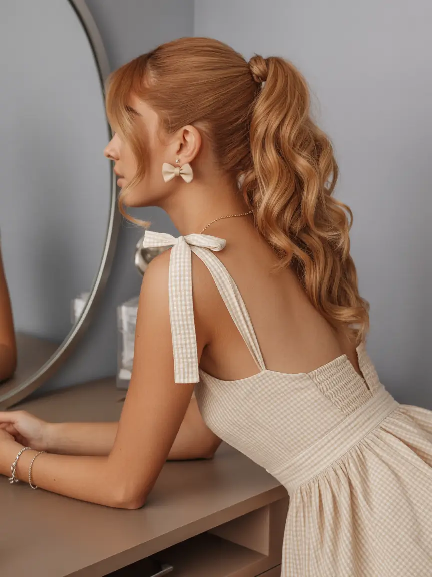 Fall hairstyles for round faces High Polished Ponytail with Side Bangs