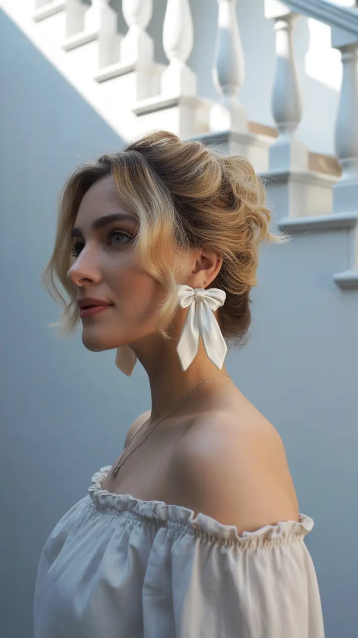 Fall hairstyles for round faces Romantic Volume with a Loose Bow Accent