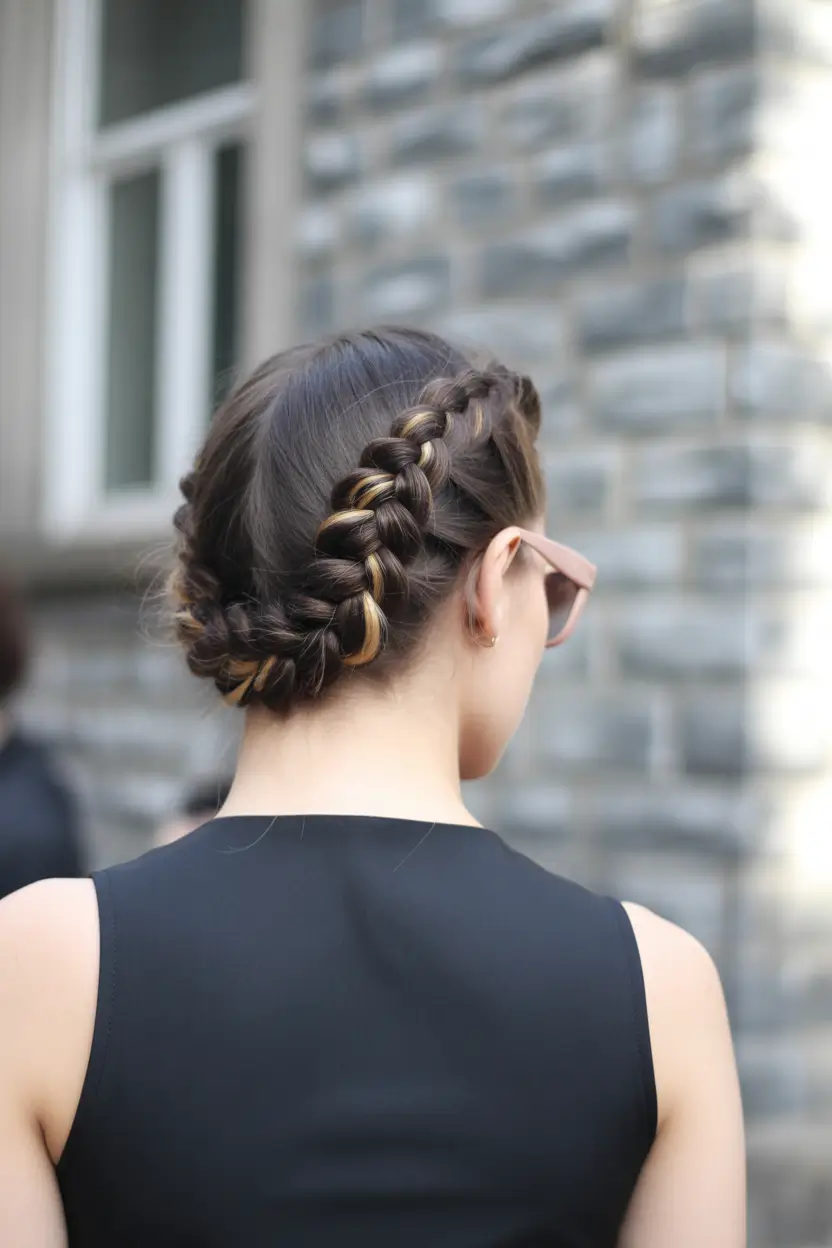 Fall hairstyle for medium hair Double Crown Braids for a Confident Finish
