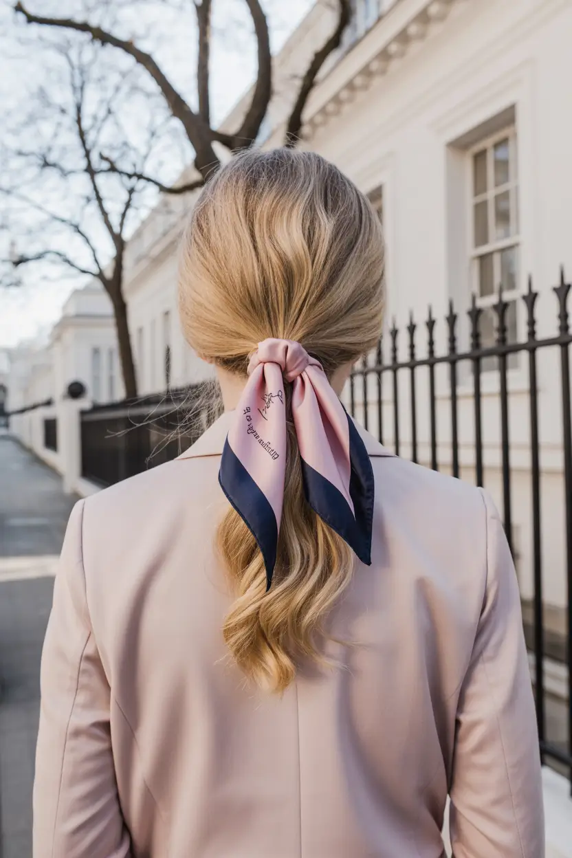 Fall hairstyle for medium hair Scarf Ponytail with Loose Waves