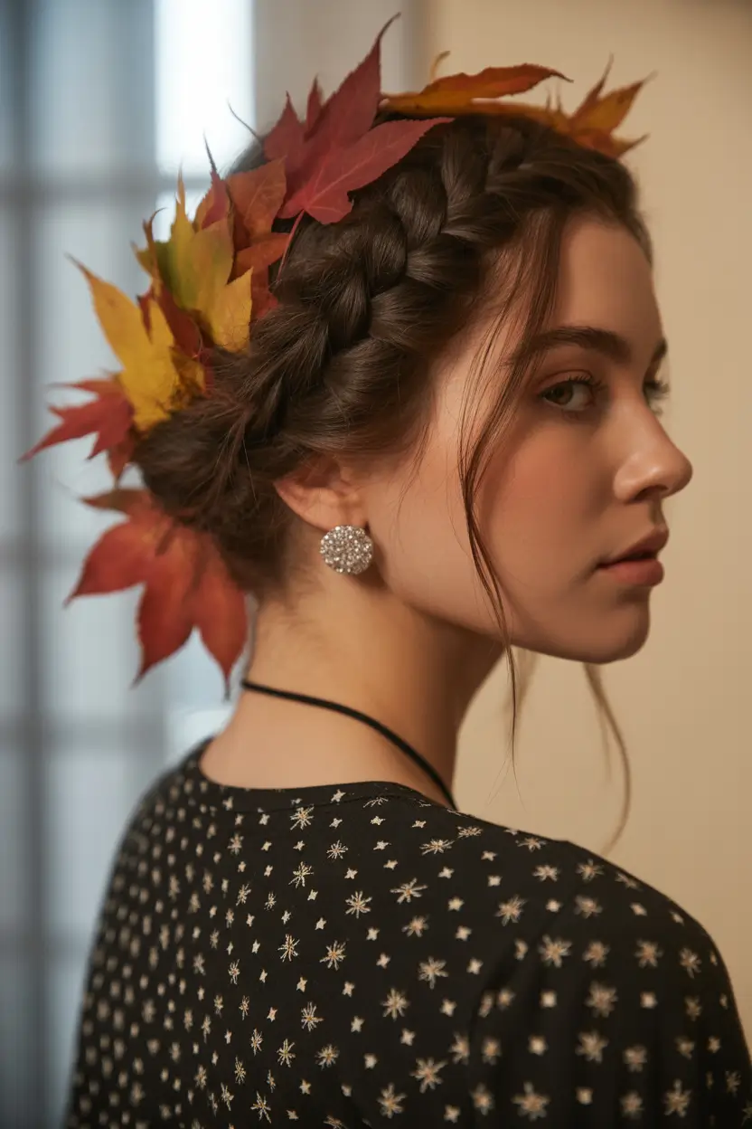 Fall hairstyle for medium hair Autumn Crown Braid with a Boho Soul