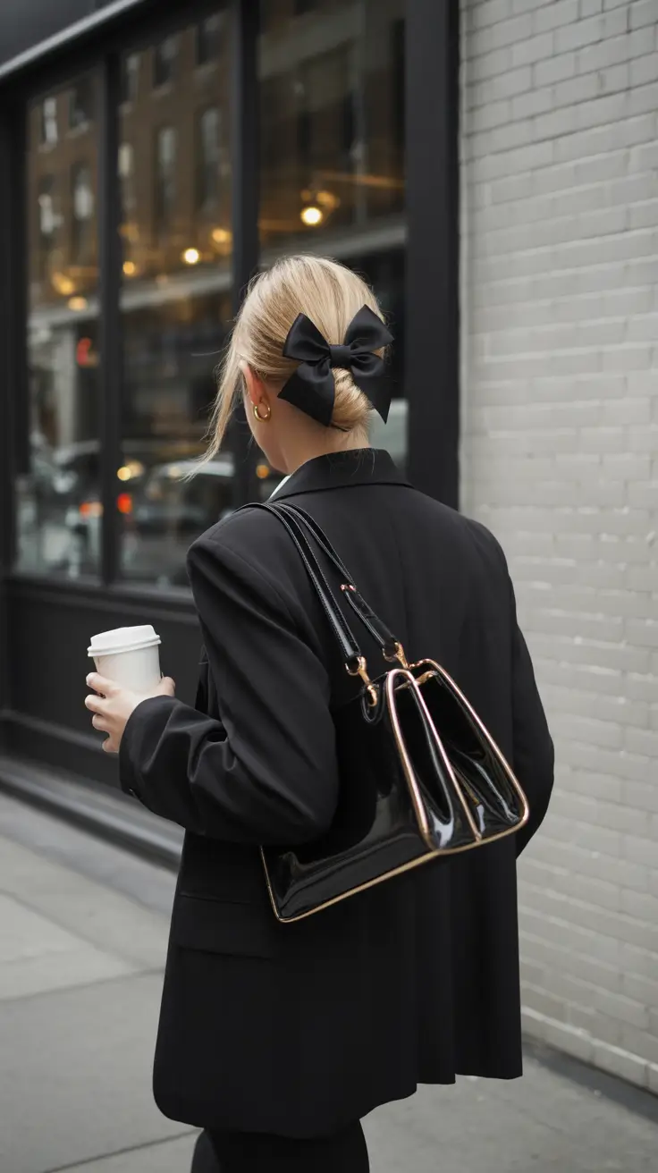 Fall hairstyle for medium hair The Polished Low Bun with Bow