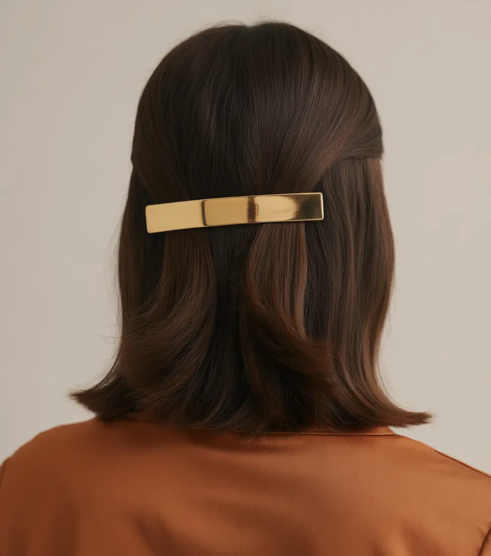 fall bob hairstyle Half-Up Bob with Oversized Gold Barrette