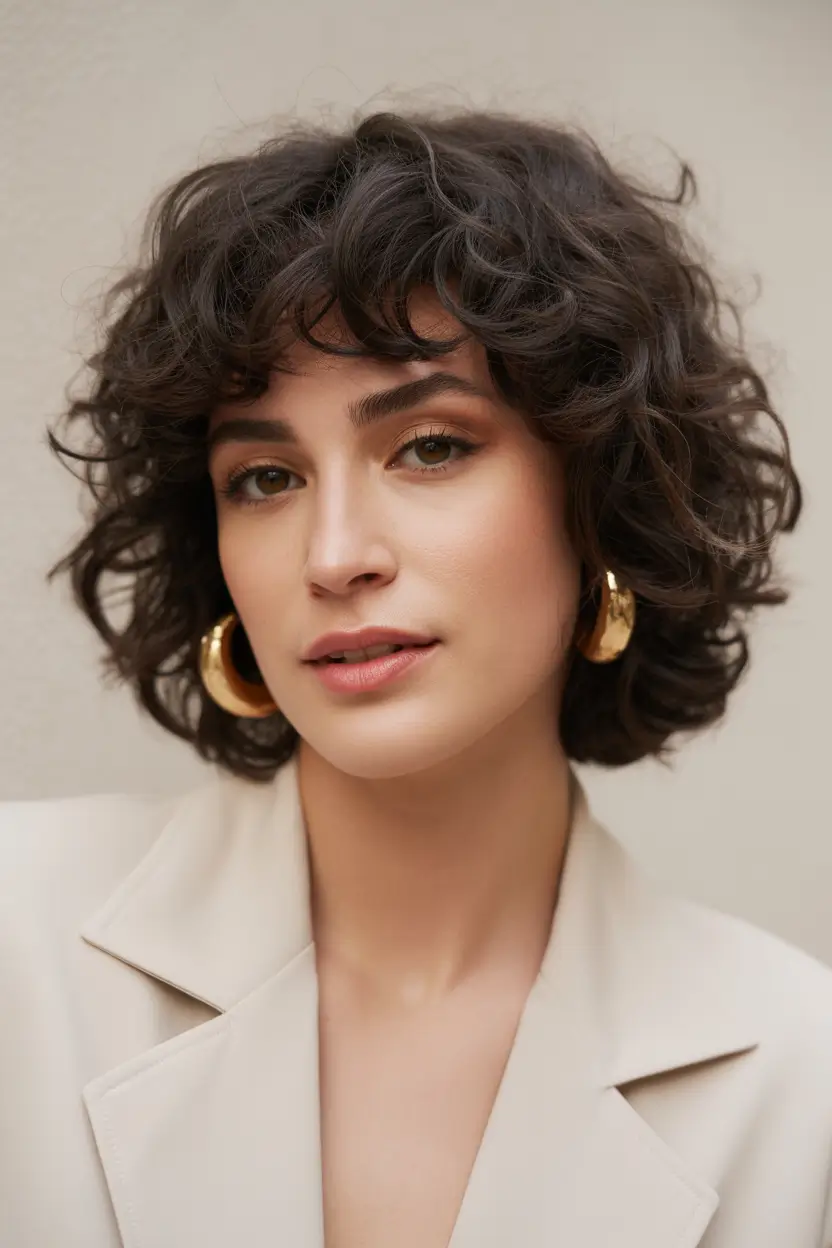 fall bob hairstyle Curly Bob with Fringe