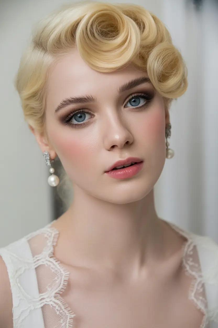 fall bob hairstyle ideas 2025 Vintage Blonde Swirl Bob
