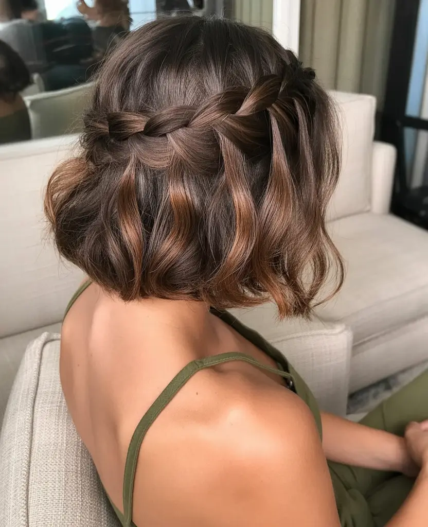 fall bob hairstyle ideas 2025 Wavy Brunette Waterfall Bob