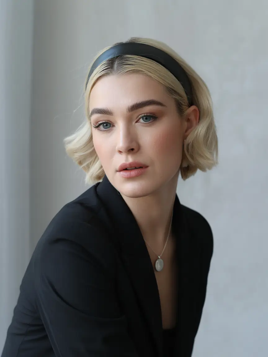 fall bob hairstyle Polished Blonde Bob with Headband