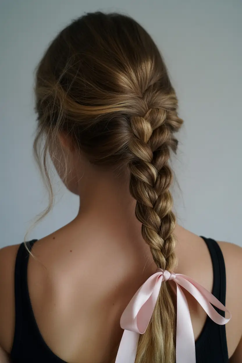 Fall braids hairstyle Romantic French Braid with Ribbon Accent