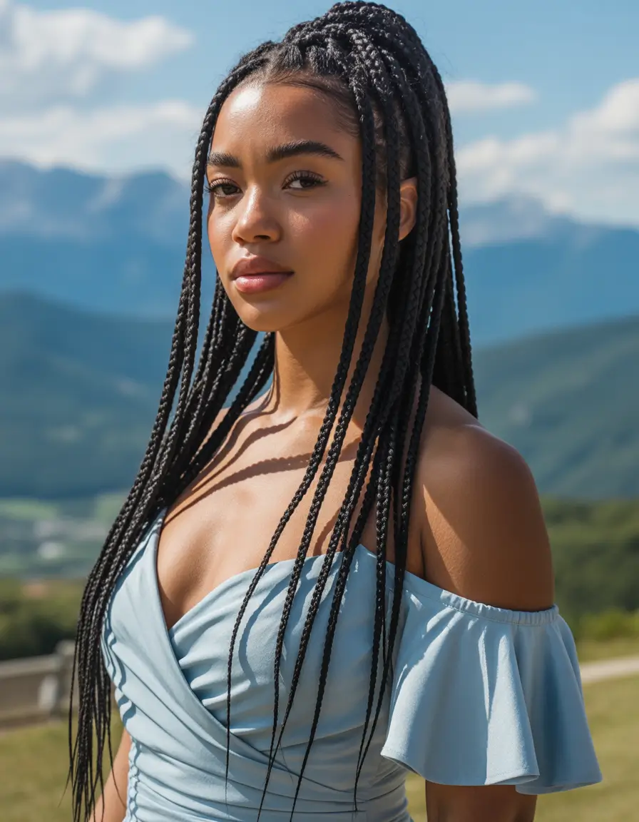 Fall braids hairstyle High Ponytail with Sleek Box Braids