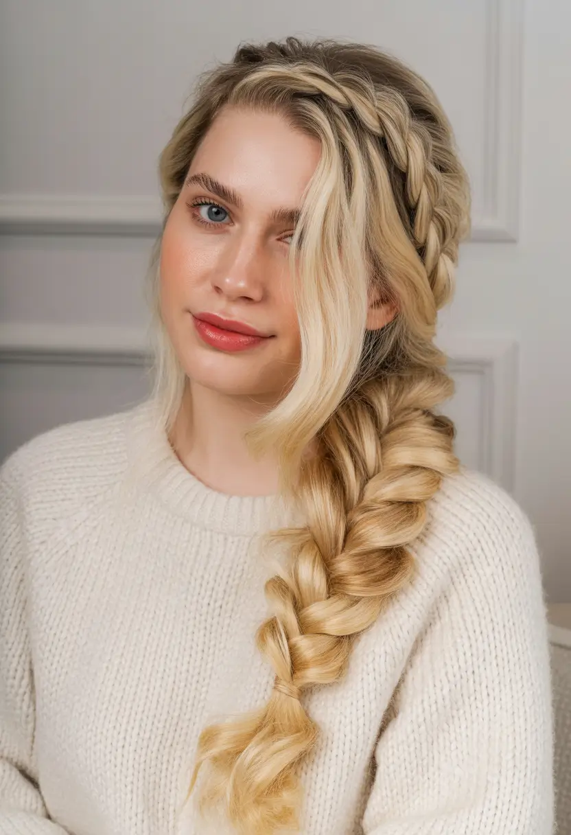 Fall braids hairstyle Soft Side Fishtail Braid with Loose Waves